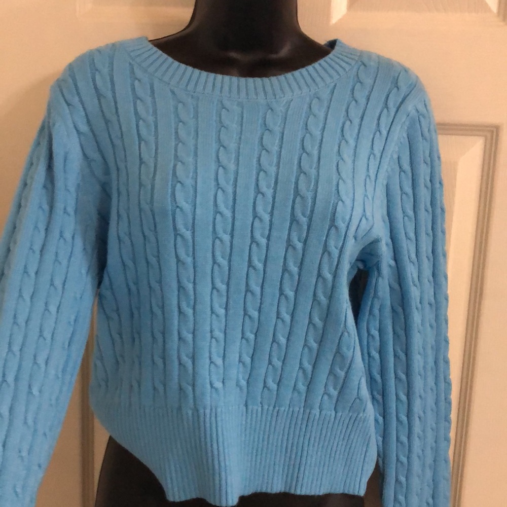 Jessica Simpson blue classic cable knit crew neck long sleeve sweater size M new